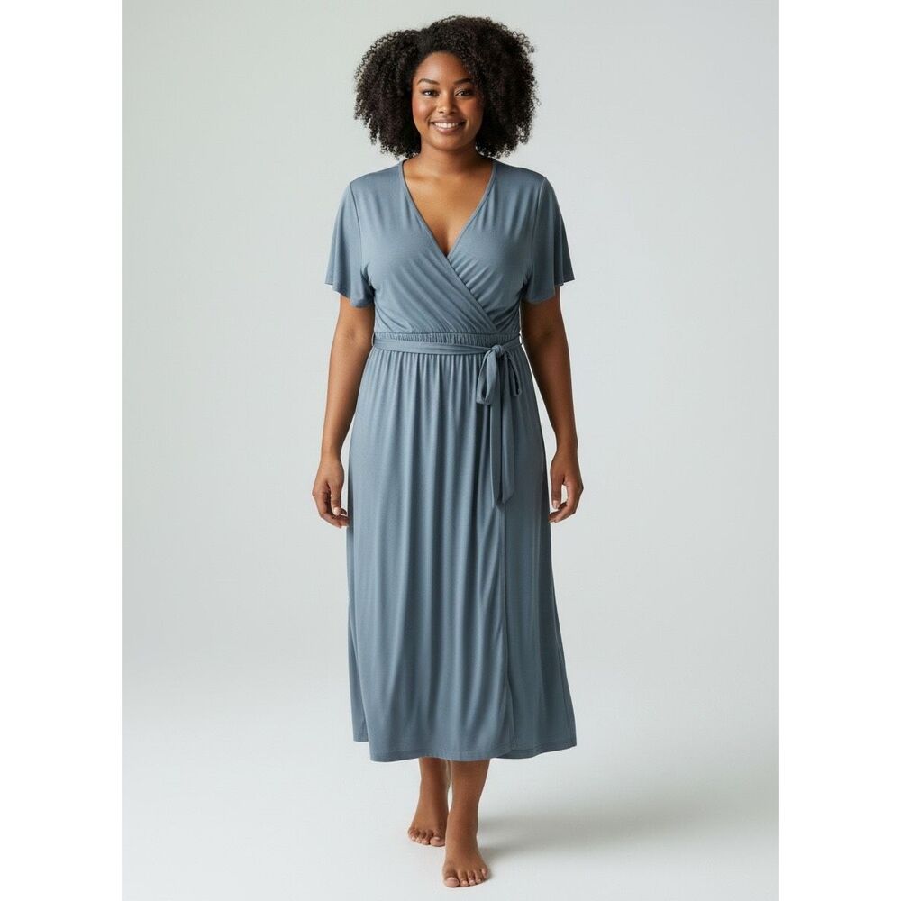 LOFT Slate Blue Wrap Maxi Dress